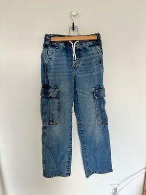 H&M Boys Denim Cargo Pants in Washed Blue